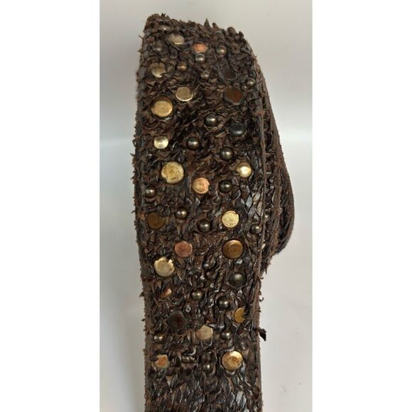 Vintage Orciani Leather Scales Studded Textured Brown Belt with Gold Accents M